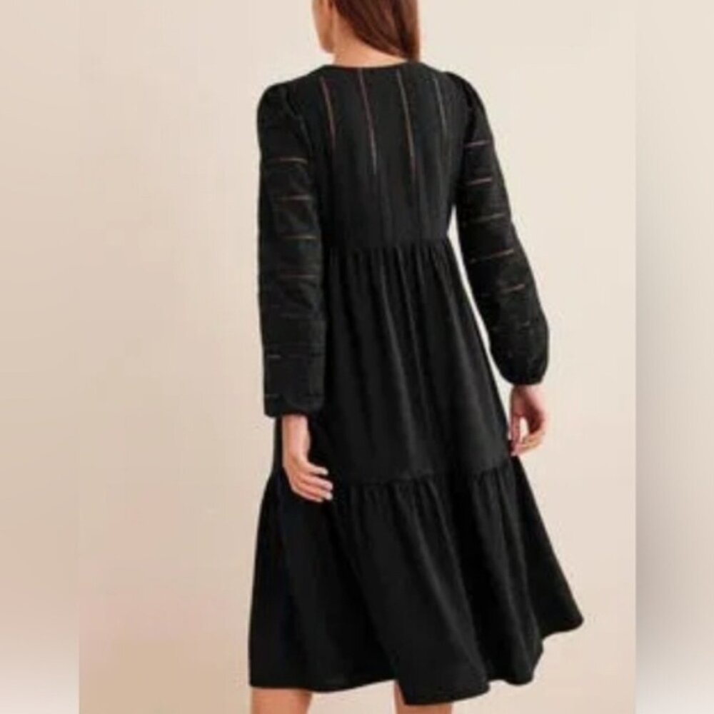 Boden Woven Mix Midi Black Jersey Dress Size 12 - Picture 2 of 12
